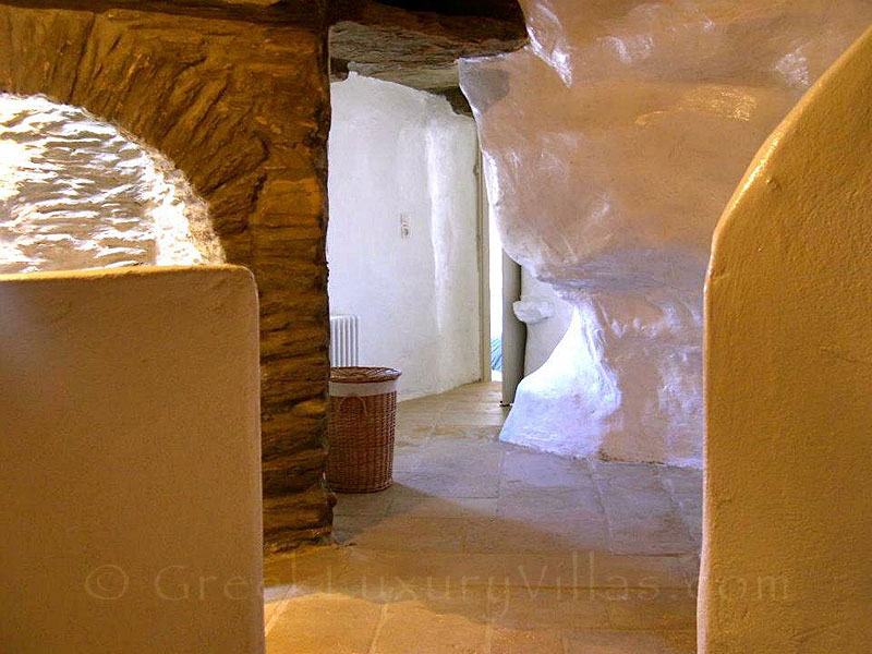 Bathroom Carved Into Rock in Villa Andros