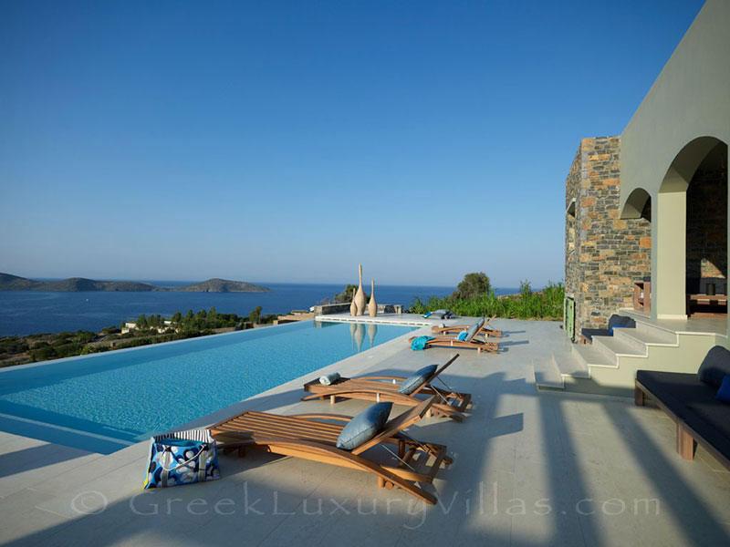 Seaview from the pool of a big luxury villa in Elounda, Crete