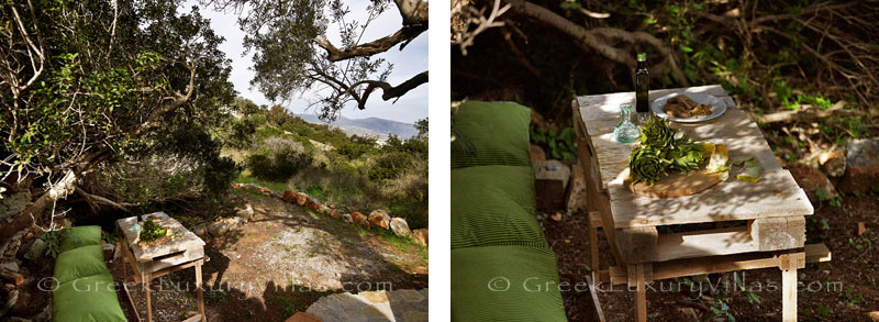 Chill-out in the garden of a big luxury villa in Elounda, Crete