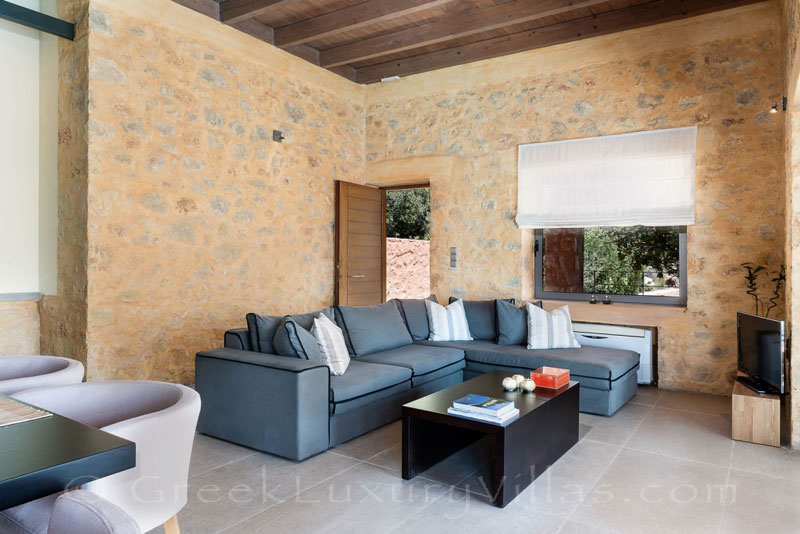 Lounge of seafront villa in Crete