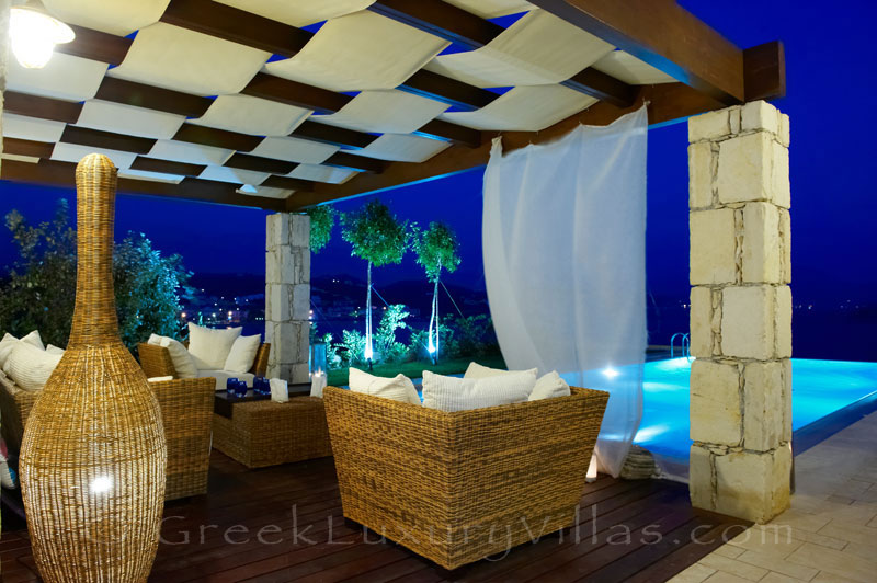 Outdoor lounge area of traditional cretan style seafront villa in Almyrida Crete