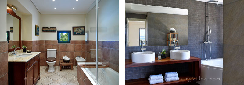Bathrooms of the luxury villa with a heated pool in Sivota