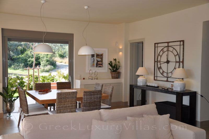 The living room in the modern luxury villa with a pool in Lefkada