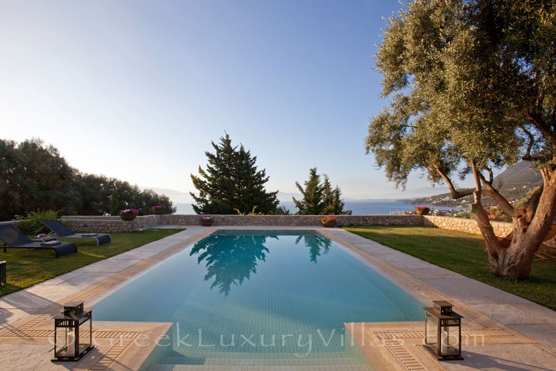Seaview from a modern luxury villa with a pool in Lefkada