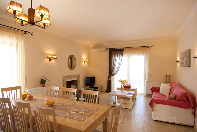 Open plan living room in a luxurious villa in Lefkas
