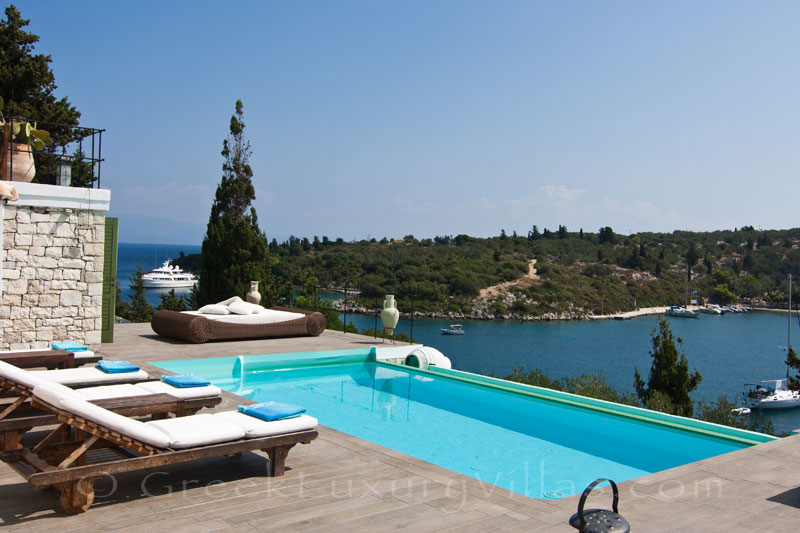 The ocean view from the pool of a seafront luxury villa in Paxos
