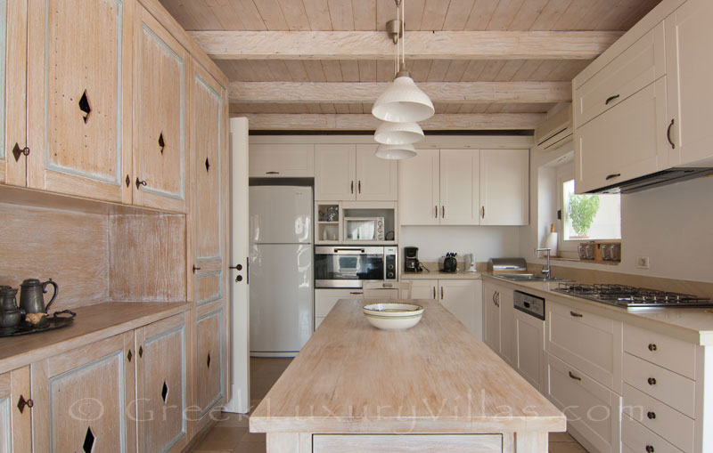 The kitchen of a seafront luxury villa in Paxos