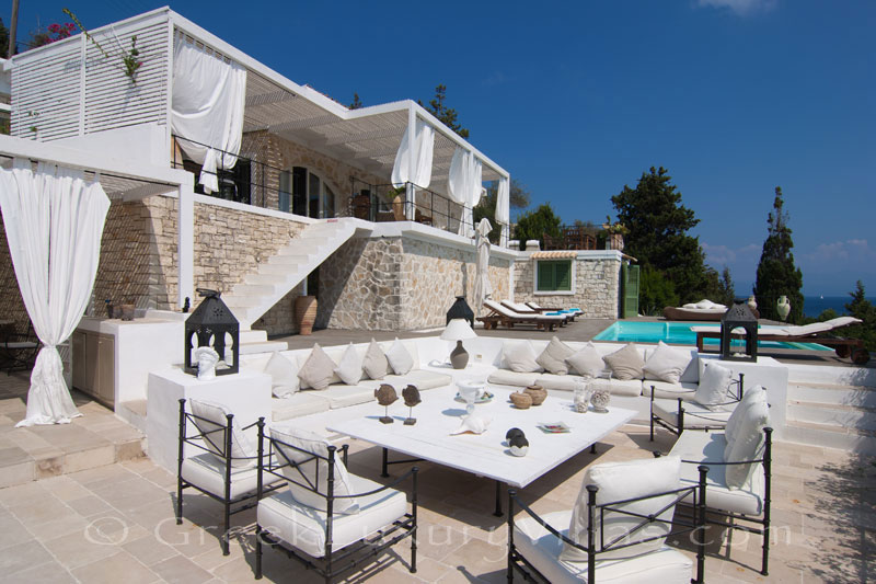 A seafront luxury villa with a pool in Paxos, suitable for big groups