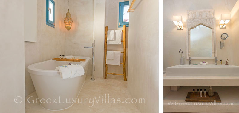A bathroom in the luxury villa with a pool in Rhodos