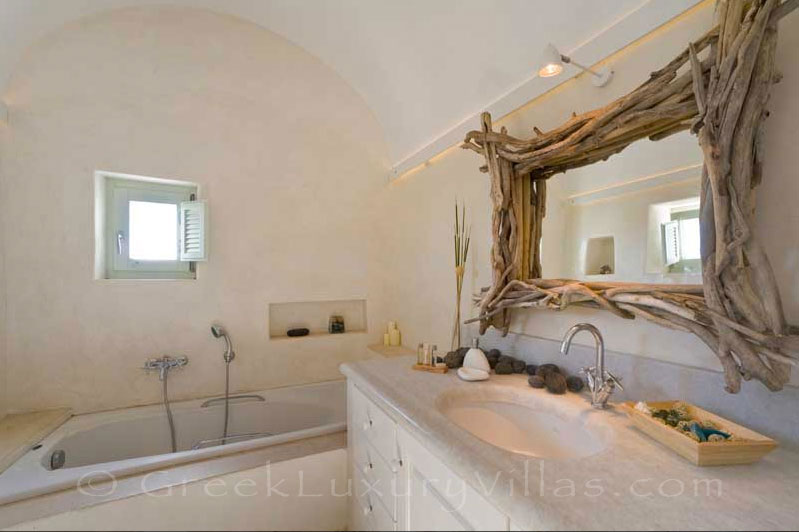 A luxurious bathroom in the Black Rock luxury villa in Santorini
