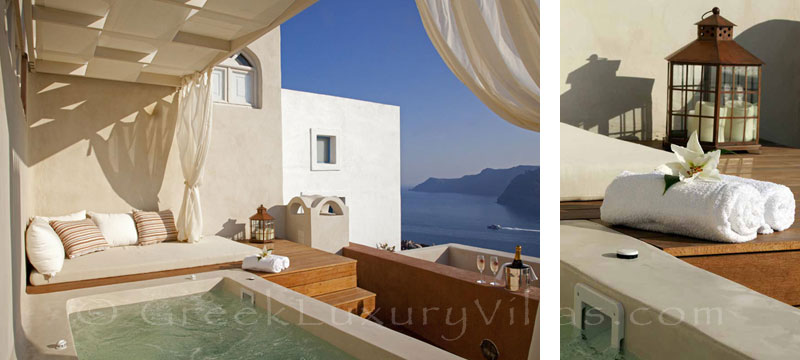 The jacuzzi on the terrace of a luxury villa in Oia, Santorini
