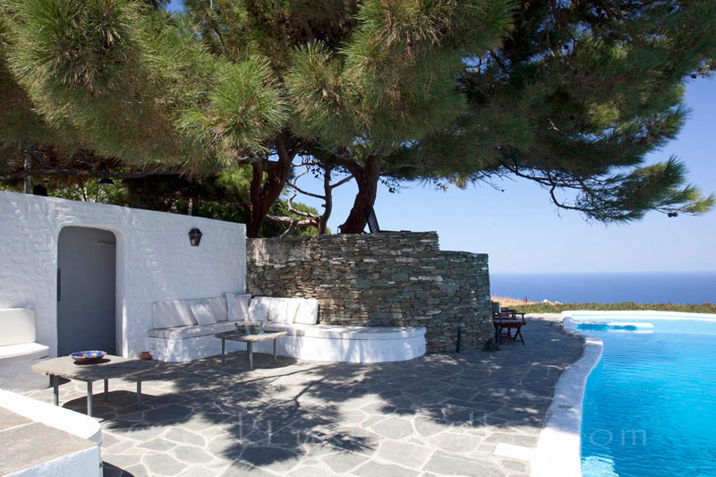 The pool area of an exquisite traditional villa in Sifnos