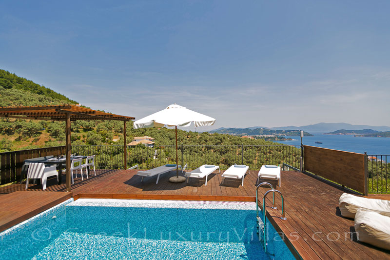 modern holiday villa with pool and sea view on Skiathos