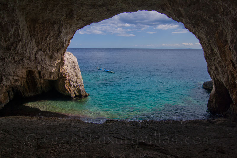 The cave in front of the seafront villa in Zakynthos