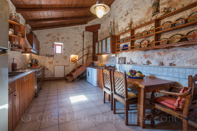 The kitchen of a seafront villa with a pool in Zakynthos