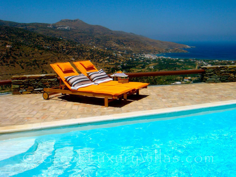 View from the pool of the traditional villa in Andros