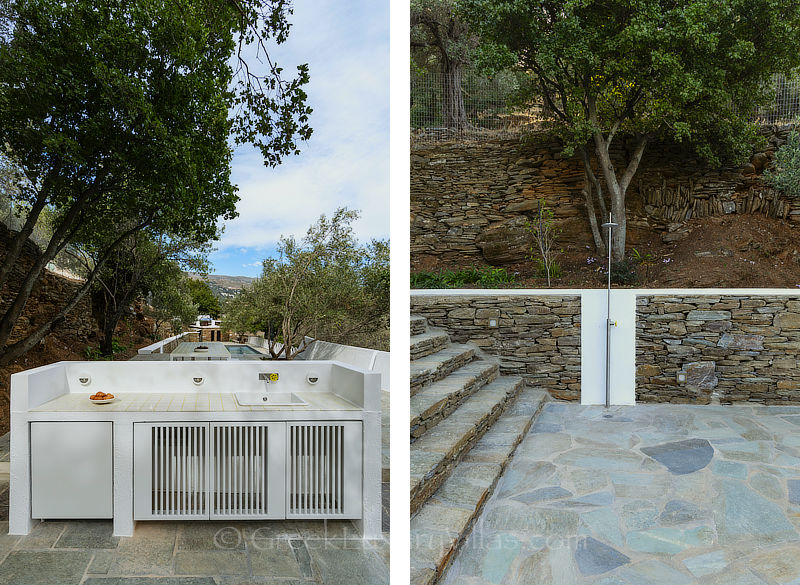 Außenküche der Villa aus Naturstein auf Andros