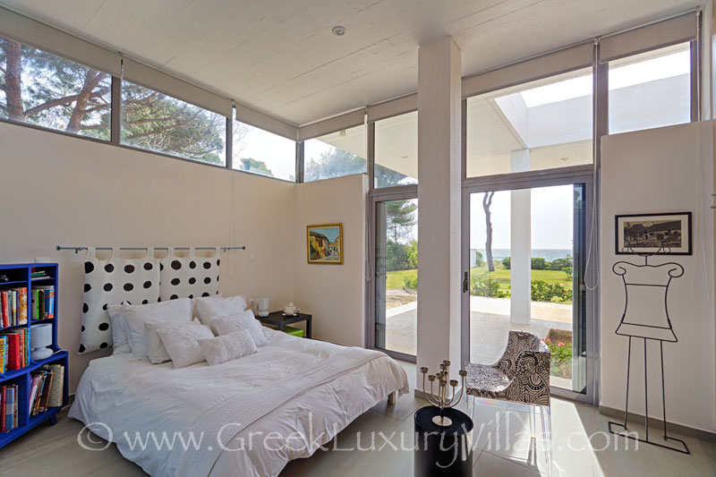 Master bedroom with sea view of sea front villa near Athens