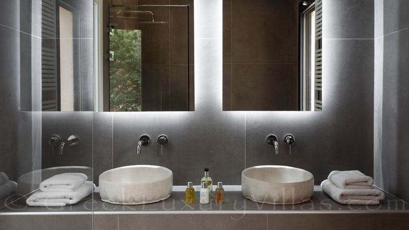 Modern bathroom of the luxury villa in Corfu
