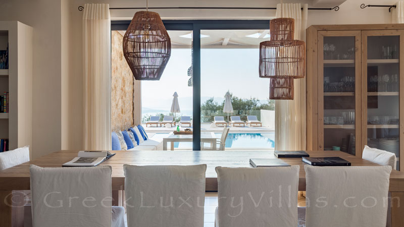 The modern interior of a luxury villa in Corfu