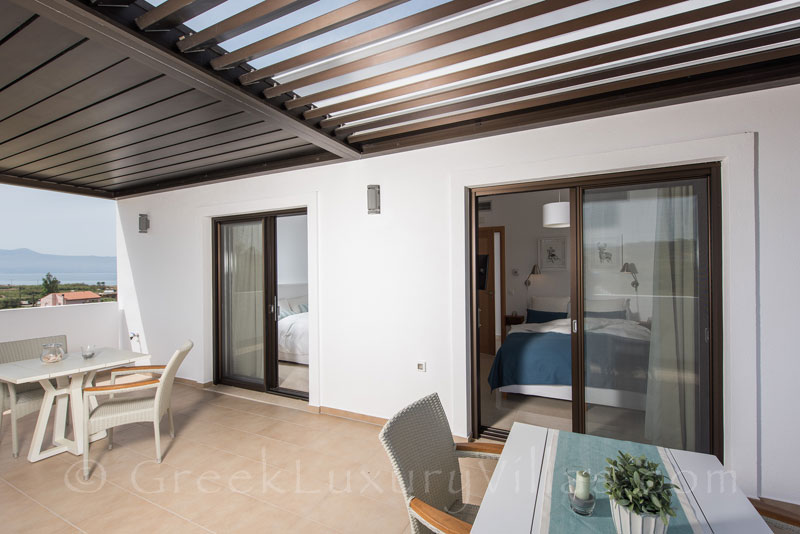 balcony with sea view modern villa with tennis court and pool