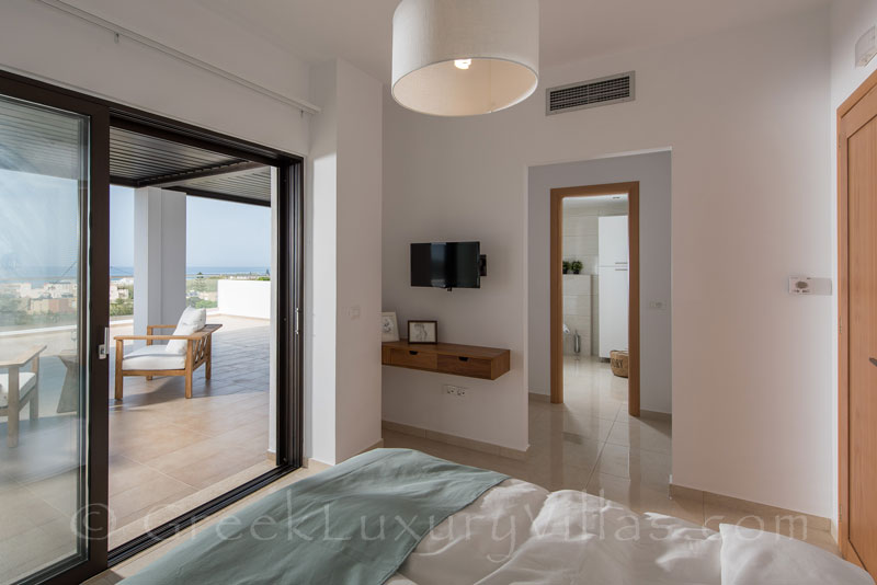 bedroom with sea view modern villa with tennis court and pool