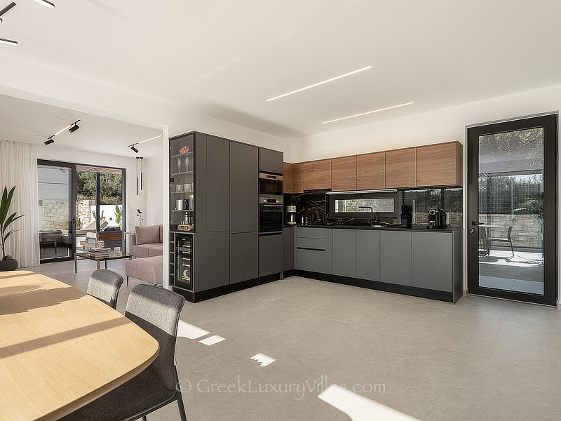 modern fully equipped kitchen of holiday villa in Crete