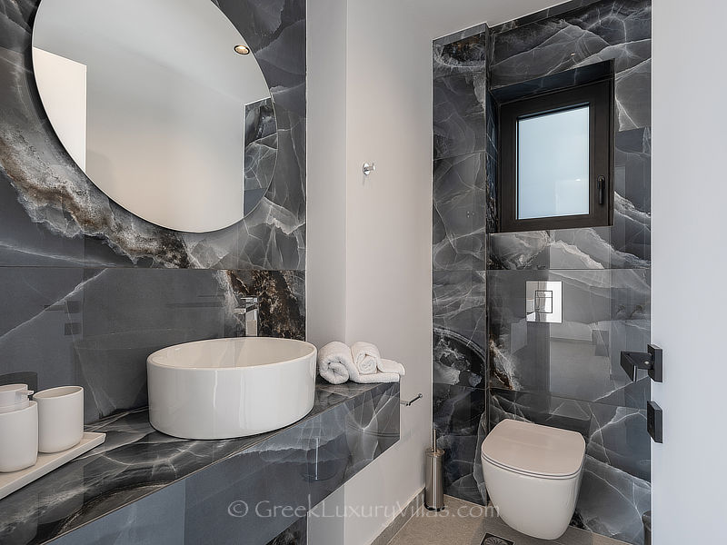modern bathroom of luxury villa by the sea in Crete, Greece