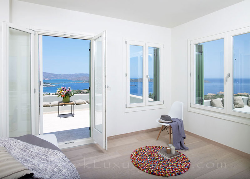 Seaview from the bedroom of a big luxury villa in Elounda, Crete