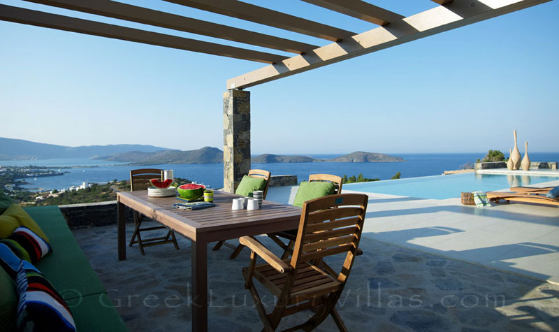 Seaview from the veranda of a big luxury villa in Elounda,Crete