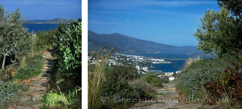 Extensive gardens at a big luxury villa in Elounda, Crete