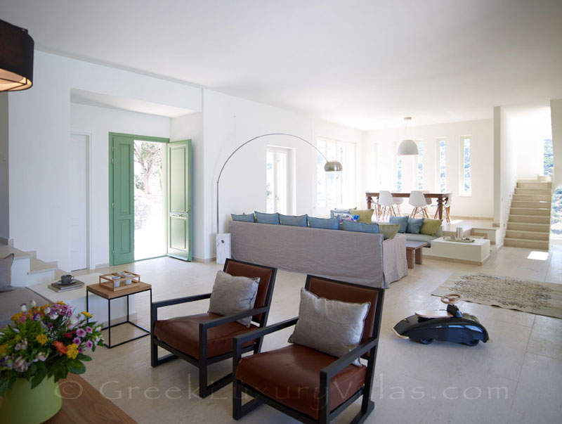 Modern living-room area in a big luxury villa in Elounda, Crete