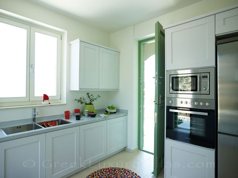 The kitchen of a big luxury villa in Elounda, Crete