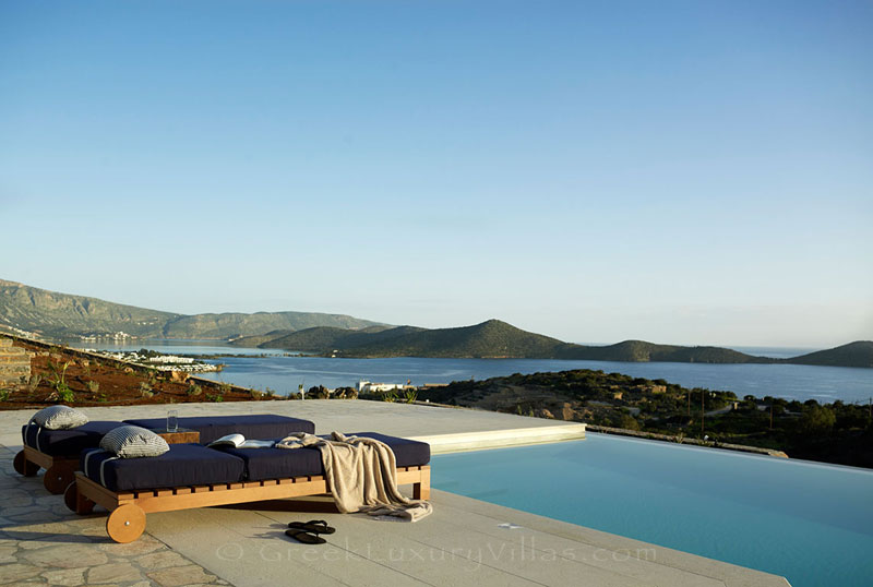 The view over Elounda, Crete, from the luxury villa with a pool