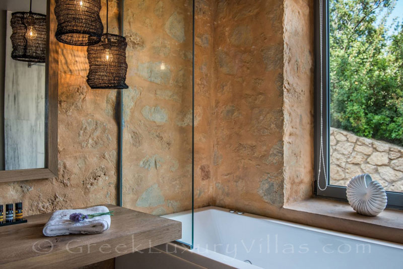 Bathroom of seafront villa with pool in Crete