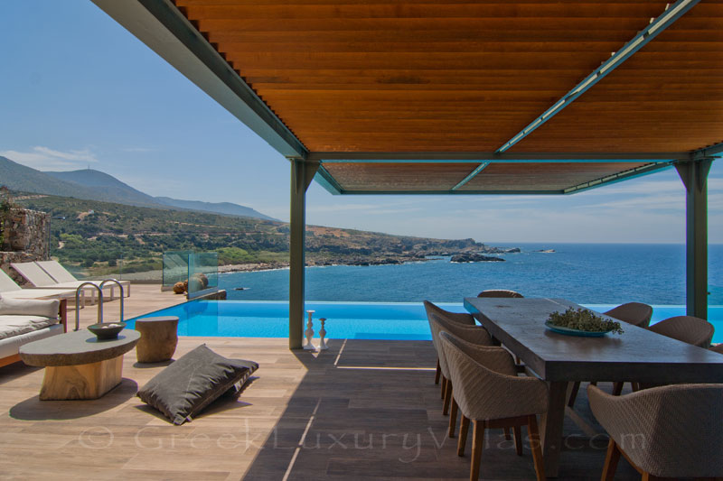 Crete modern seafront villa with pool sea view outdoor lounge