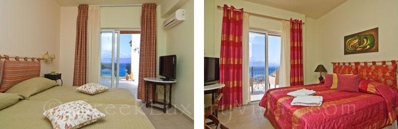 Bedrooms in modern villas with beach access and pool in Crete