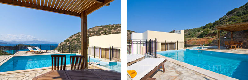 Pool-view from of a modern villa with beach access in Crete