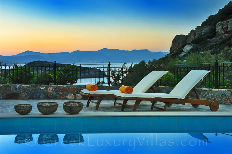 View from of a modern villa with beach access in Crete