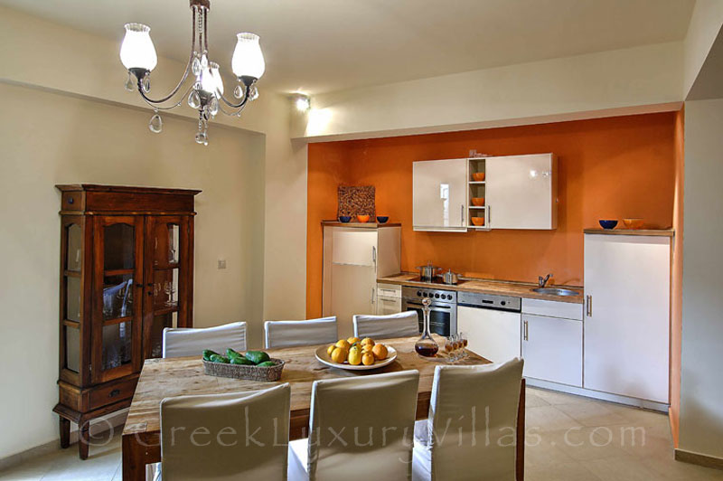 Kitchen of modern villas with beach access and pool in Crete