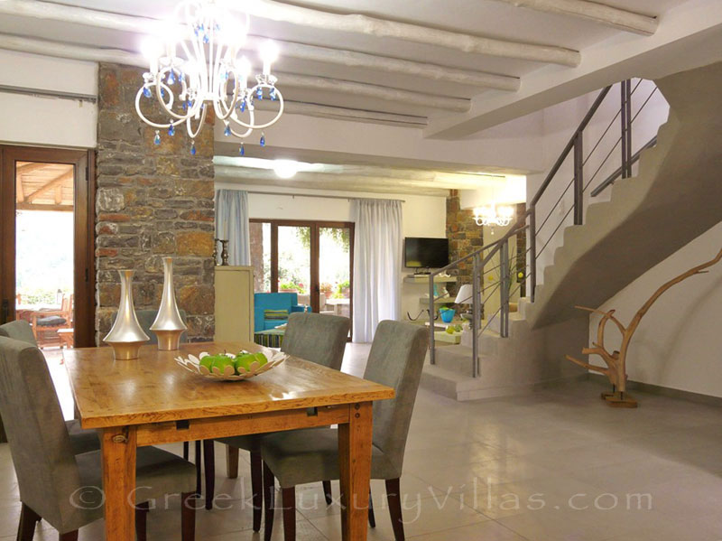 Living room of family villa with pool in Crete