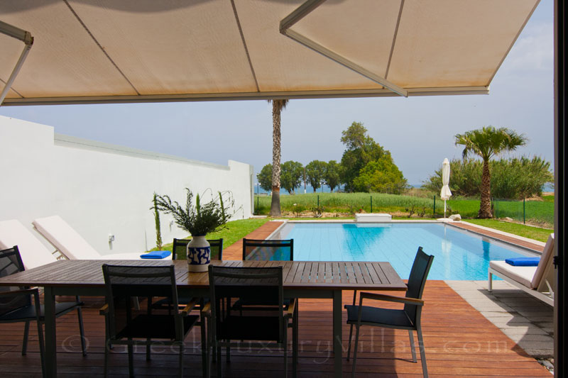 Seaview from the deck of a beachfront villa in Maleme, Crete