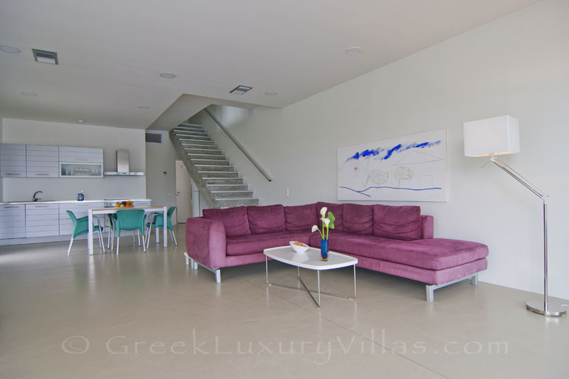 The living-room of a contemporary beachfront villa in Crete
