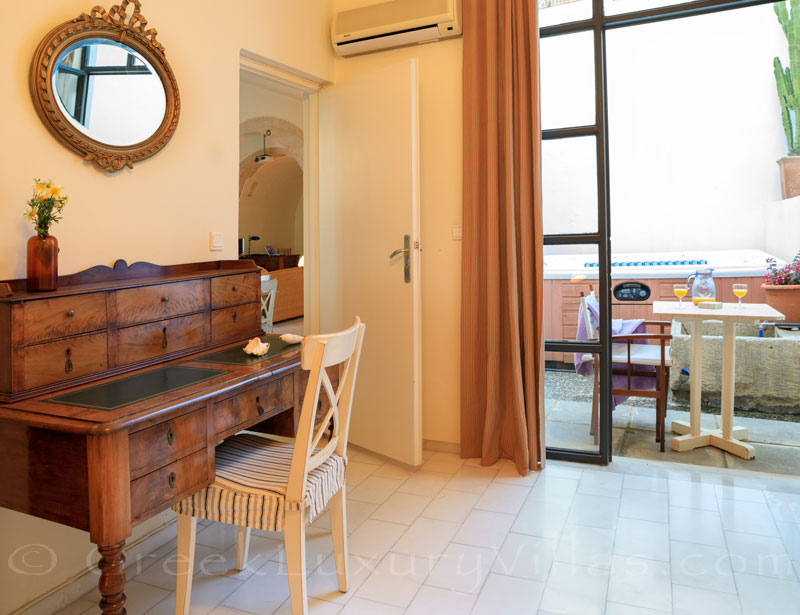 A bedroom in the exclusive historic villa in a traditional village of Crete