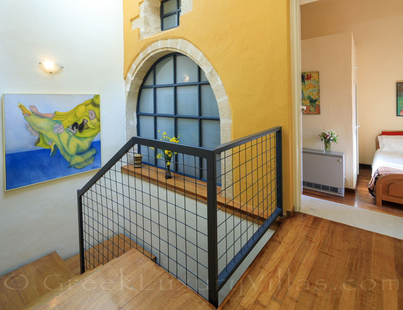 The stairs of an exclusive historic villa in a traditional village of Crete