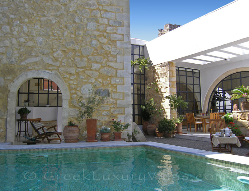 An exclusive historic villa with a pool in a traditional village in Crete