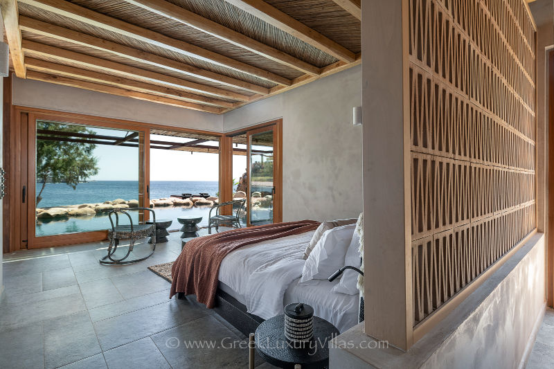 Sea view from the bed beach house with natural pool right on the beach in Crete