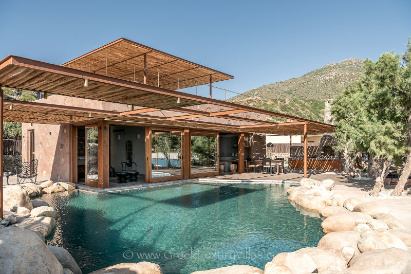 Pool mit natürlichem Stil des Strandhauses auf Kreta mit zwei Schlafzimmer