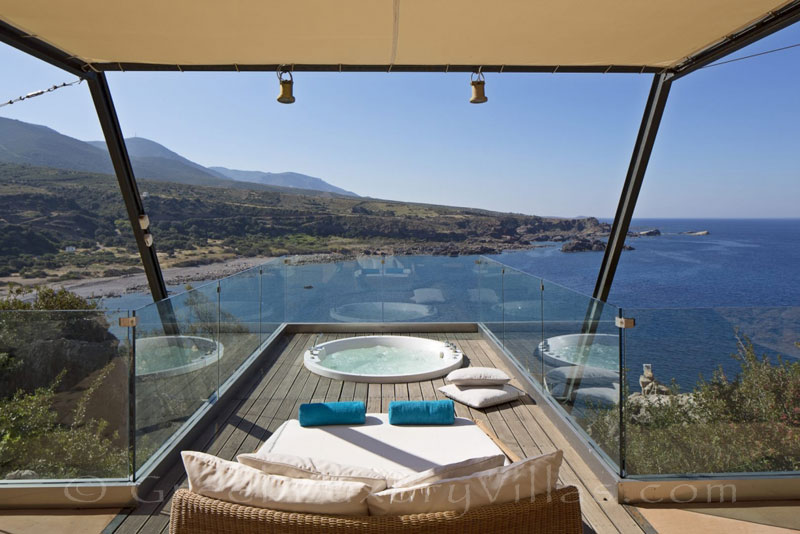 Jacuzzi of seafront villa with pool in Crete