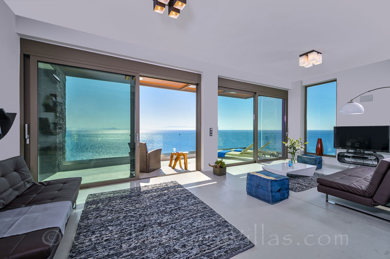 The lounge of the seafront luxury villa in Crete